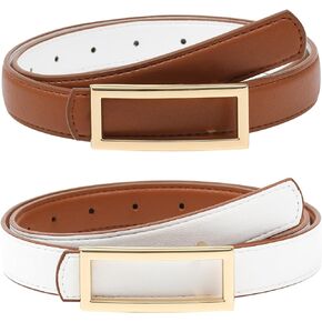 AWAYTR Women Reversible Leather Belt - Two-in-One Women Fashion Skinny Belt for Jeans with Golden Buckle