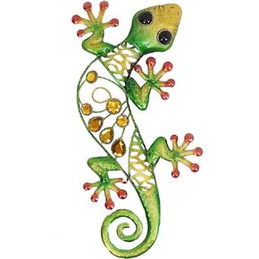 Comfy Hour Spring Is Here Collection 14" Green Blue Metal Art Gecko Wall Décor, Lizard Home Decoration