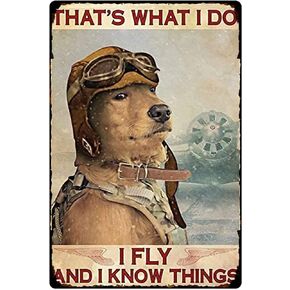 Tin Sign Vintage Dog Tin Sign Vintage Dog Pilot I Did Just That I Fly and I Know Things Bathroom Metal Tin Sign Funny Vintage Wall Decor Man Cave Bar Wall Decoration 8x12 Inches