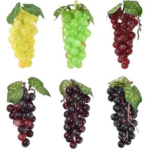 Artificial Grapes, 6 Pcs 6 Colors Fake Grapes with Frost Faux Grape Clusters for Vintage Wedding Decoration Wine Fruit Props