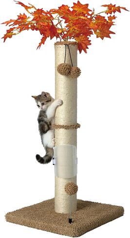 MECOOL Cat Scartching Post，30-inch Cute Scartching Posts for Indoor Cats and Kittens,Natural Sisal Rope and Hanging Ball Toy, Self-Grooming Brush,Beige in Saudi Arabia