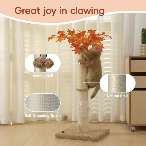 MECOOL Cat Scartching Post，30-inch Cute Scartching Posts for Indoor Cats and Kittens,Natural Sisal Rope and Hanging Ball Toy, Self-Grooming Brush,Beige in Saudi Arabia