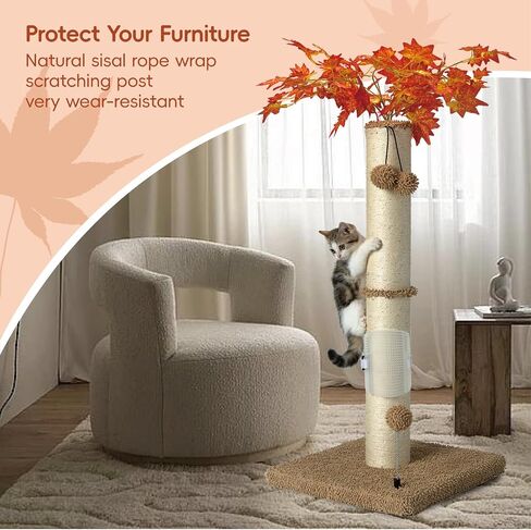 MECOOL Cat Scartching Post，30-inch Cute Scartching Posts for Indoor Cats and Kittens,Natural Sisal Rope and Hanging Ball Toy, Self-Grooming Brush,Beige in Saudi Arabia