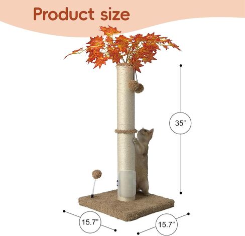 MECOOL Cat Scartching Post，30-inch Cute Scartching Posts for Indoor Cats and Kittens,Natural Sisal Rope and Hanging Ball Toy, Self-Grooming Brush,Beige in Saudi Arabia
