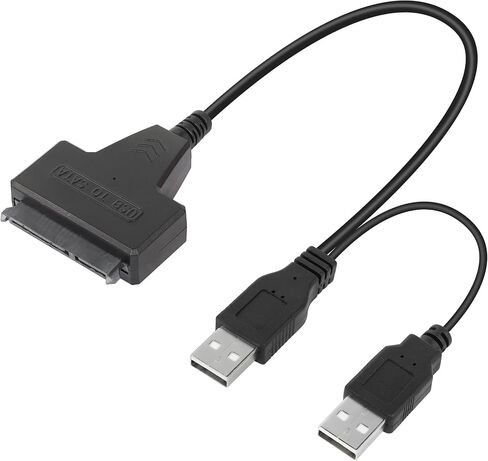 كابل محول القرص الصلب QIANRENON USB 2.0 إلى SATA III، كابل محول SATA إلى USB 2.0 لـ 2.5 بوصة SSD وHDD USB مزدوج مع منفذ DC أسود in Saudi Arabia