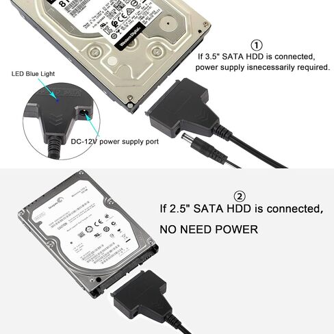 كابل محول القرص الصلب QIANRENON USB 2.0 إلى SATA III، كابل محول SATA إلى USB 2.0 لـ 2.5 بوصة SSD وHDD USB مزدوج مع منفذ DC أسود in Saudi Arabia