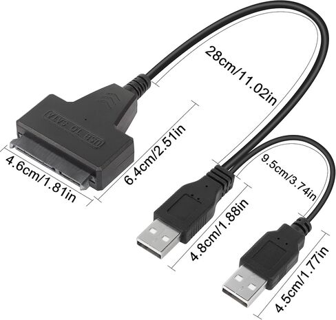 كابل محول القرص الصلب QIANRENON USB 2.0 إلى SATA III، كابل محول SATA إلى USB 2.0 لـ 2.5 بوصة SSD وHDD USB مزدوج مع منفذ DC أسود in Saudi Arabia