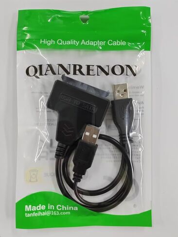 كابل محول القرص الصلب QIANRENON USB 2.0 إلى SATA III، كابل محول SATA إلى USB 2.0 لـ 2.5 بوصة SSD وHDD USB مزدوج مع منفذ DC أسود in Saudi Arabia