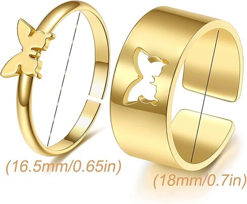 خواتم فراشة للنساء، حلقات مطابقة قابلة للتعديل من الفولاذ المقاوم للصدأ مضادة للحساسية للأزواج والبنات المراهقات والصداقة الفضية المطلية بالذهب مجموعة مجوهرات معدنية مقسمة. in Kuwait