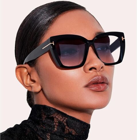 نظارة شمسية مربعة كبيرة الحجم للنساء بإطار كبير سميك عصري من الأشعة فوق البنفسجية 400 ظلال سوداء in Kuwait