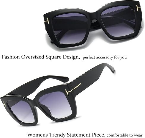 Oversized Square Sunglasses for Women Thick Fashion Big Frame Sunnies Trendy UV400 Black Shades in Saudi Arabia