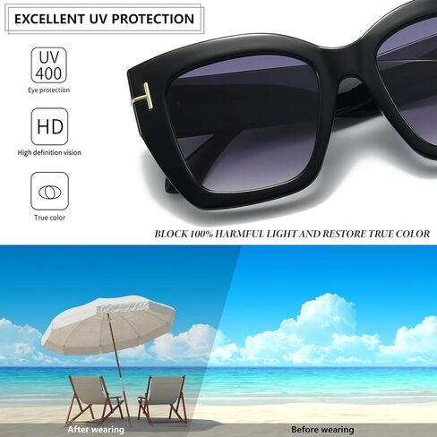 Oversized Square Sunglasses for Women Thick Fashion Big Frame Sunnies Trendy UV400 Black Shades in Saudi Arabia