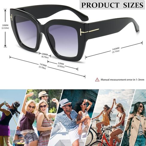 Oversized Square Sunglasses for Women Thick Fashion Big Frame Sunnies Trendy UV400 Black Shades in Saudi Arabia