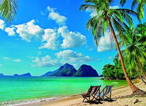 خلفية المحيط لشاطئ هاواي، خلفية حفلات استوائية صيفية من نسيج القماش للديكور الداخلي والخارجي، لافتة خلفية لشجرة النخيل والبحر (7 × 5 قدم) ﻿ in Kuwait