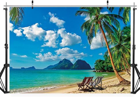 خلفية المحيط لشاطئ هاواي، خلفية حفلات استوائية صيفية من نسيج القماش للديكور الداخلي والخارجي، لافتة خلفية لشجرة النخيل والبحر (7 × 5 قدم) ﻿ in Kuwait