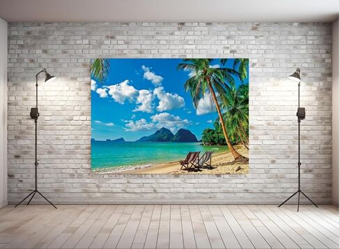 خلفية المحيط لشاطئ هاواي، خلفية حفلات استوائية صيفية من نسيج القماش للديكور الداخلي والخارجي، لافتة خلفية لشجرة النخيل والبحر (7 × 5 قدم) ﻿ in Kuwait