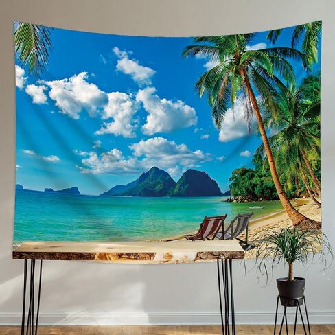 خلفية المحيط لشاطئ هاواي، خلفية حفلات استوائية صيفية من نسيج القماش للديكور الداخلي والخارجي، لافتة خلفية لشجرة النخيل والبحر (7 × 5 قدم) ﻿ in Kuwait