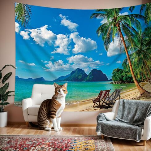 خلفية المحيط لشاطئ هاواي، خلفية حفلات استوائية صيفية من نسيج القماش للديكور الداخلي والخارجي، لافتة خلفية لشجرة النخيل والبحر (7 × 5 قدم) ﻿ in Kuwait