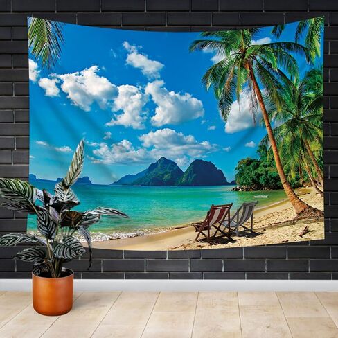 خلفية المحيط لشاطئ هاواي، خلفية حفلات استوائية صيفية من نسيج القماش للديكور الداخلي والخارجي، لافتة خلفية لشجرة النخيل والبحر (7 × 5 قدم) ﻿ in Kuwait