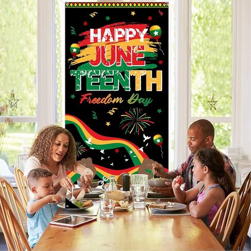 لافتة باب ديكورات Juneteenth مقاس 35.4x70.8 بوصة، لافتة باب ديكور Juneteenth سعيدة، ديكورات شهر التاريخ الأسود، لوازم المهرجانات الأفريقية الأمريكية للترحيب بالضيوف in Kuwait