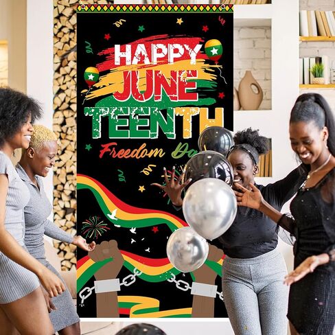 لافتة باب ديكورات Juneteenth مقاس 35.4x70.8 بوصة، لافتة باب ديكور Juneteenth سعيدة، ديكورات شهر التاريخ الأسود، لوازم المهرجانات الأفريقية الأمريكية للترحيب بالضيوف in Kuwait