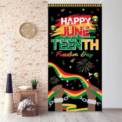 لافتة باب ديكورات Juneteenth مقاس 35.4x70.8 بوصة، لافتة باب ديكور Juneteenth سعيدة، ديكورات شهر التاريخ الأسود، لوازم المهرجانات الأفريقية الأمريكية للترحيب بالضيوف in Kuwait