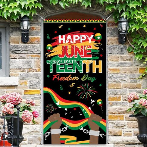لافتة باب ديكورات Juneteenth مقاس 35.4x70.8 بوصة، لافتة باب ديكور Juneteenth سعيدة، ديكورات شهر التاريخ الأسود، لوازم المهرجانات الأفريقية الأمريكية للترحيب بالضيوف in Kuwait