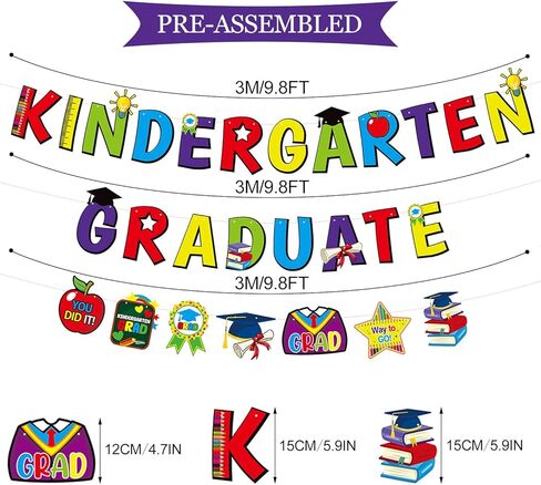لافتة خريجي رياض الأطفال الملونة 2024 لافتة رياض الأطفال غراد جارلاند للأطفال 2024 ديكورات حفلات التخرج لتزيين المنزل والمدرسة in Kuwait