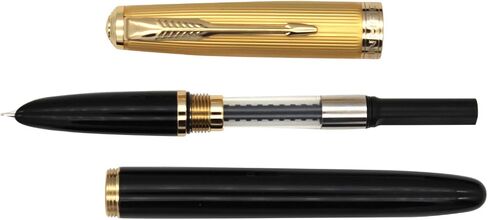 Gullor Fountain Pen with Ink Convertor, Golden Screw-on Cap, Fine Nib, Black in Kuwait