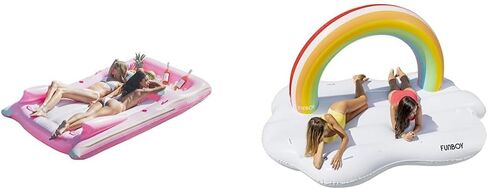 FUNBOY عملاق قابل للنفخ فاخر وردي ريترو قابل للتحويل كلاسيكي سيارة رياضية تطفو، حاملان أكواب لحفلات حمام السباحة الصيفية والترفيه in Kuwait