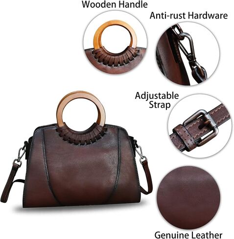 Genuine Leather Top Handle Handbag Purse for Women Satchel Retro Cowhide Handmade Crossbody Shoulder Bags in Saudi Arabia