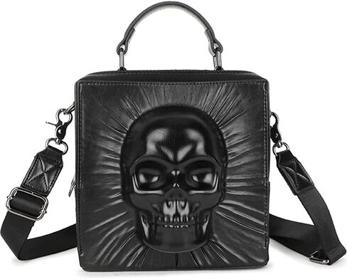 3D Skull Crossbody Bag for Women and Men PU Leather Shoulder Bag Satchel Gothic Purse Hip-hop Handbags Square Bag in Saudi Arabia