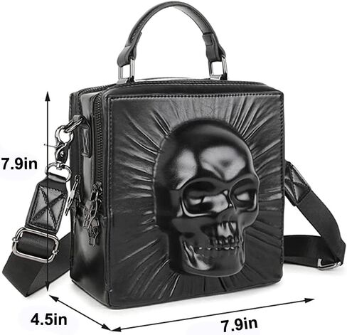 3D Skull Crossbody Bag for Women and Men PU Leather Shoulder Bag Satchel Gothic Purse Hip-hop Handbags Square Bag in Saudi Arabia