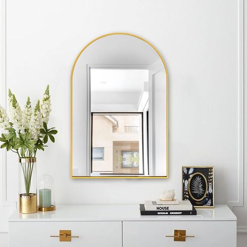 LFT HUIMEI2Y Arched Wall Mirror, 24"x36"Arched Wall Mounted Mirror with Aluminum Alloy Frame and Arch Top Rounded Corner for Bathroom, Bedroom, Living Room, Entryway, Gold in Kuwait
