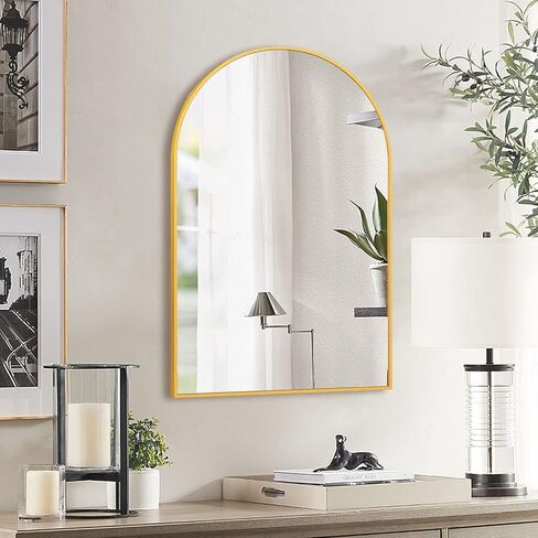LFT HUIMEI2Y Arched Wall Mirror, 24"x36"Arched Wall Mounted Mirror with Aluminum Alloy Frame and Arch Top Rounded Corner for Bathroom, Bedroom, Living Room, Entryway, Gold in Kuwait