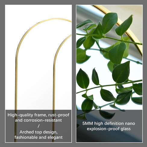 LFT HUIMEI2Y Arched Wall Mirror, 24"x36"Arched Wall Mounted Mirror with Aluminum Alloy Frame and Arch Top Rounded Corner for Bathroom, Bedroom, Living Room, Entryway, Gold in Kuwait