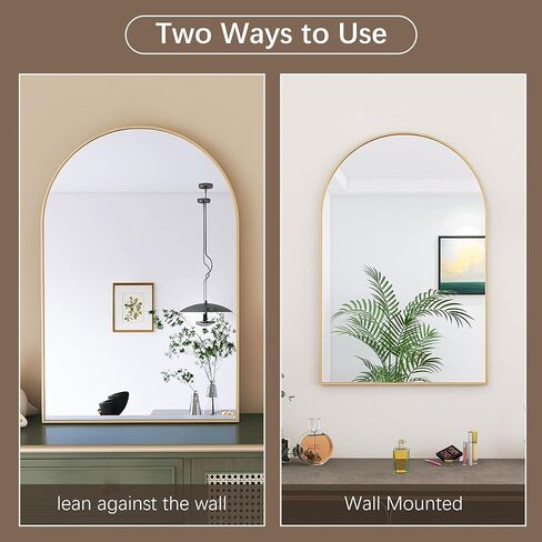 LFT HUIMEI2Y Arched Wall Mirror, 24"x36"Arched Wall Mounted Mirror with Aluminum Alloy Frame and Arch Top Rounded Corner for Bathroom, Bedroom, Living Room, Entryway, Gold in Kuwait