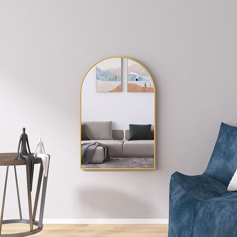 LFT HUIMEI2Y Arched Wall Mirror, 24"x36"Arched Wall Mounted Mirror with Aluminum Alloy Frame and Arch Top Rounded Corner for Bathroom, Bedroom, Living Room, Entryway, Gold in Kuwait