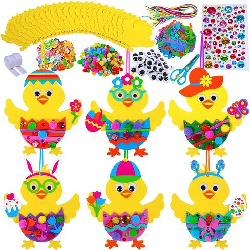 Winlyn 24 Sets Easter Decorations DIY 3D Chick Hatching from Egg Ornaments Easter Craft Kits Foam Easter Stickers Pom-poms Googly Eyes for Kids Party Favors Spring Classroom Activity Art Project in Saudi Arabia