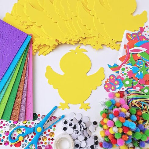Winlyn 24 Sets Easter Decorations DIY 3D Chick Hatching from Egg Ornaments Easter Craft Kits Foam Easter Stickers Pom-poms Googly Eyes for Kids Party Favors Spring Classroom Activity Art Project in Saudi Arabia