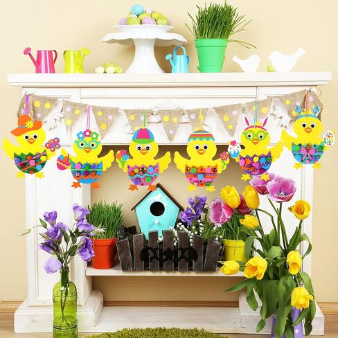 Winlyn 24 Sets Easter Decorations DIY 3D Chick Hatching from Egg Ornaments Easter Craft Kits Foam Easter Stickers Pom-poms Googly Eyes for Kids Party Favors Spring Classroom Activity Art Project in Saudi Arabia