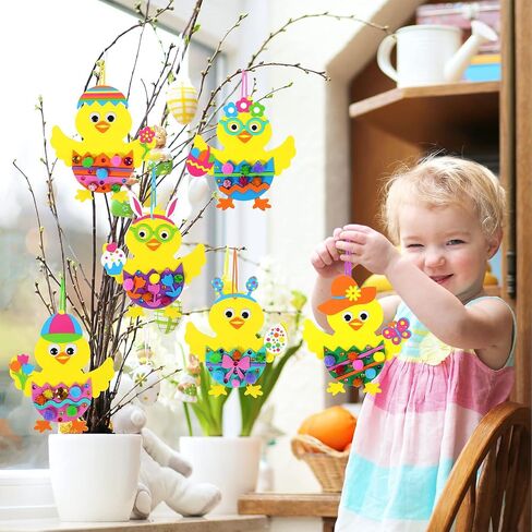 Winlyn 24 Sets Easter Decorations DIY 3D Chick Hatching from Egg Ornaments Easter Craft Kits Foam Easter Stickers Pom-poms Googly Eyes for Kids Party Favors Spring Classroom Activity Art Project in Saudi Arabia