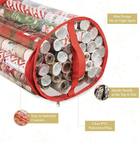 Handy Laundry Clear Wrapping Paper Storage Bag - Transparent Design, Dual Zipper and Two Handles for Easy Carrying. Store Up to 25 Standard 40-Inch Gift Wrap Rolls. (BLACK) in Saudi Arabia