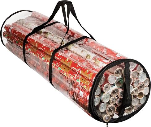Handy Laundry Clear Wrapping Paper Storage Bag - Transparent Design, Dual Zipper and Two Handles for Easy Carrying. Store Up to 25 Standard 40-Inch Gift Wrap Rolls. (BLACK) in Saudi Arabia