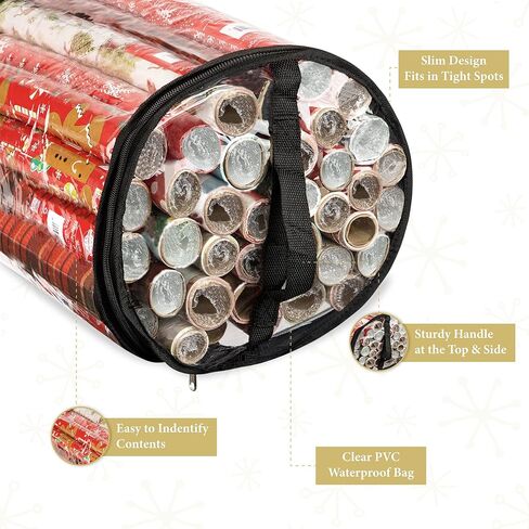 Handy Laundry Clear Wrapping Paper Storage Bag - Transparent Design, Dual Zipper and Two Handles for Easy Carrying. Store Up to 25 Standard 40-Inch Gift Wrap Rolls. (BLACK) in Saudi Arabia