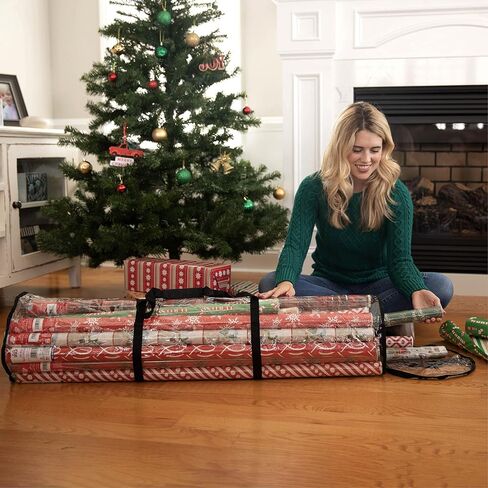 Handy Laundry Clear Wrapping Paper Storage Bag - Transparent Design, Dual Zipper and Two Handles for Easy Carrying. Store Up to 25 Standard 40-Inch Gift Wrap Rolls. (BLACK) in Saudi Arabia