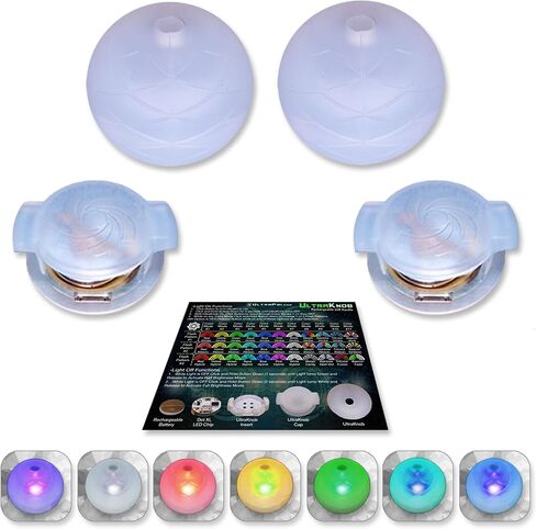 مجموعة مقابض UltraPoi UltraKnob (زوج (2)) - مقابض مقابض LED قابلة لإعادة الشحن لكرات Poi - أكثر من 30 وضعًا لألوان قوس قزح وأنماط وامضة - مجموعة مقابض سيليكون لـ Poi وفنون التدفق والغزل الخفيف in Kuwait