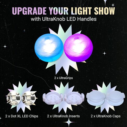 مجموعة مقابض UltraPoi UltraKnob (زوج (2)) - مقابض مقابض LED قابلة لإعادة الشحن لكرات Poi - أكثر من 30 وضعًا لألوان قوس قزح وأنماط وامضة - مجموعة مقابض سيليكون لـ Poi وفنون التدفق والغزل الخفيف in Kuwait