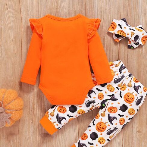 OneCut My First Halloween Newborn Infant Baby Boy Girls Pumpkin Printed Long Sleeve Outfits Set in Saudi Arabia