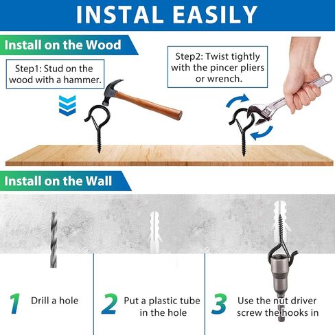 48 قطعة من خطافات الشماعات Q، خطافات لولبية لأضواء السلسلة الخارجية، برغي مقاوم للرياح في خطافات مع مشبك أمان لتعليق النباتات وأضواء عيد الميلاد وأضواء الفناء، تتضمن 1 مفك صواميل جناح، أسود in Kuwait